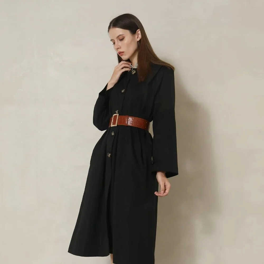 🆕 Women Leather Wide Fashion Thick Dress Belt With Gold Buckle Belt Brown Gold